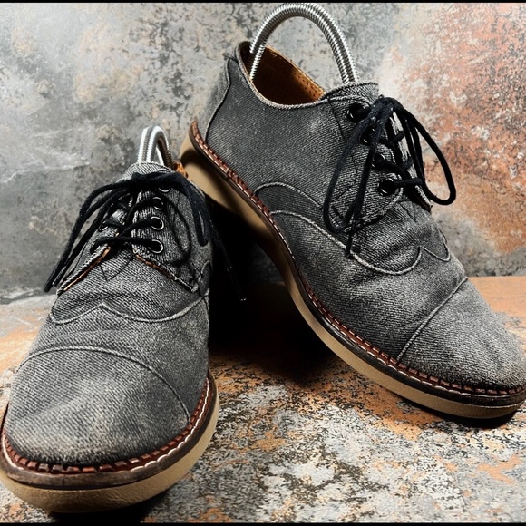 TOMS Shoes Mens Size 8.5 Gray Faded Denim Canvas Lace Up Dress/Casual Oxfords - Picture 1 of 9
